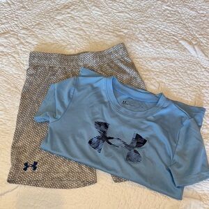 Boys Size 7 Under Armour Blue T-Shirt and Gray Shorts Set